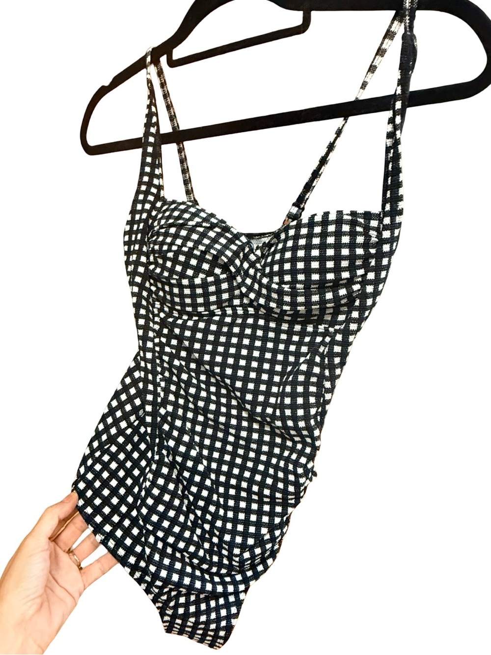 Black and White Gingham One-Piece Swimsuit bodysuit S
